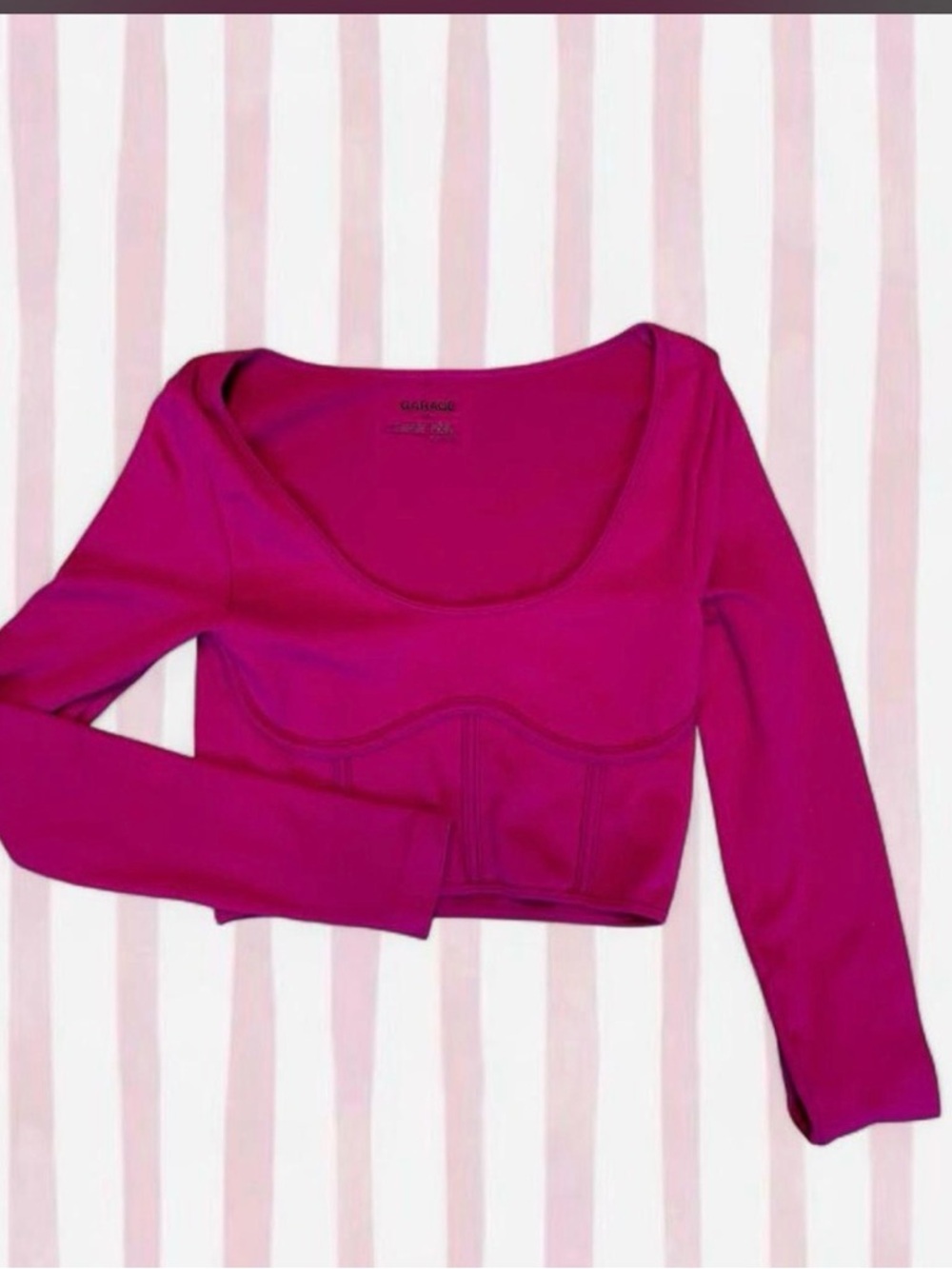 Garage Fuchsia Long-Sleeve Scoop Neck Crop Top